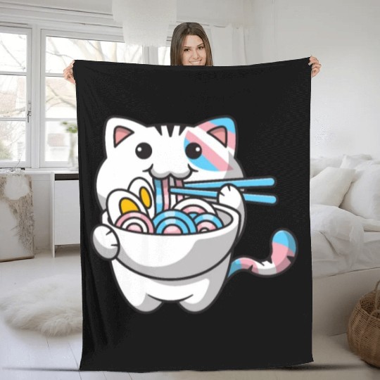 Transgender Pride Kawaii Cat Ramen Noodles Trans F Fleece Blankets