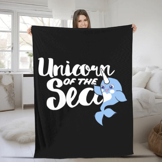Unicorn of the sea narwhal humor Fleece Blankets