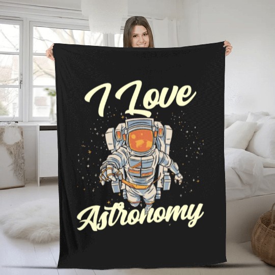 I Love Astronomy Rocket Space Planets Astronaut Fleece Blankets