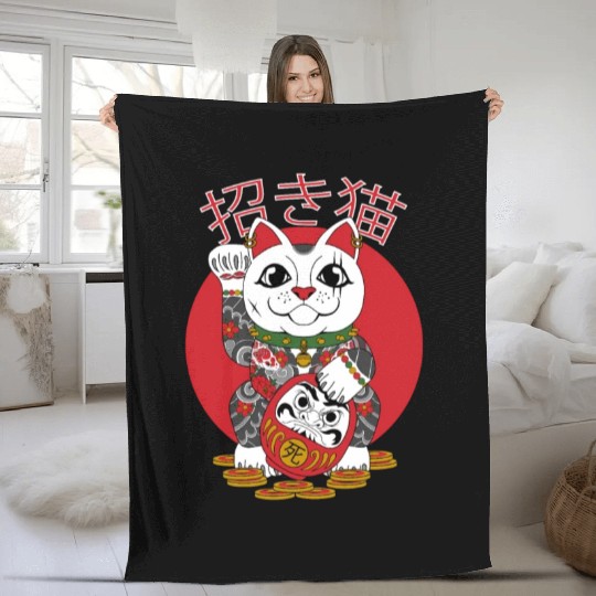 Maneki Neko Fleece Blankets