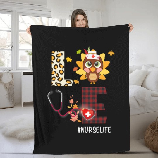 Love Turkey Stethoscope Nurse Life Thanksgiving Fleece Blankets