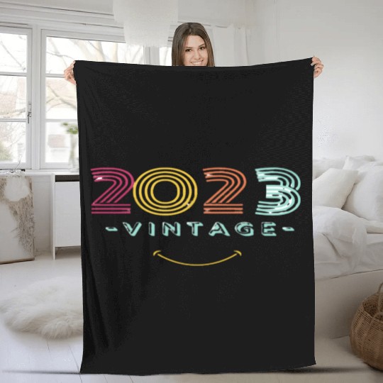 Neon Rainbow Retro 2023 NewYear Vintage Fleece Blankets