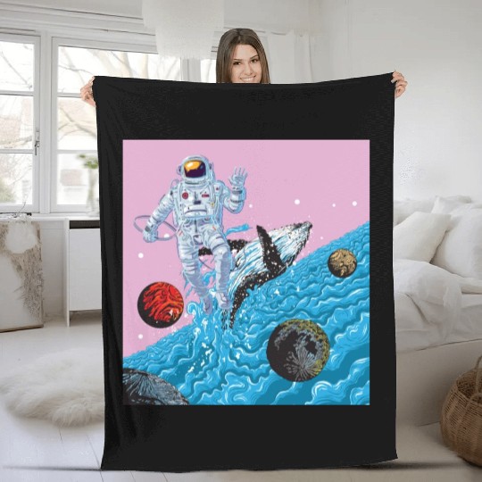 Astronaut in a ocean world full of whales fantasy Fleece Blankets