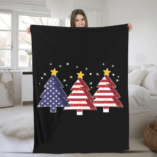 Christmas Tree American Flag Patriot Fleece Blankets