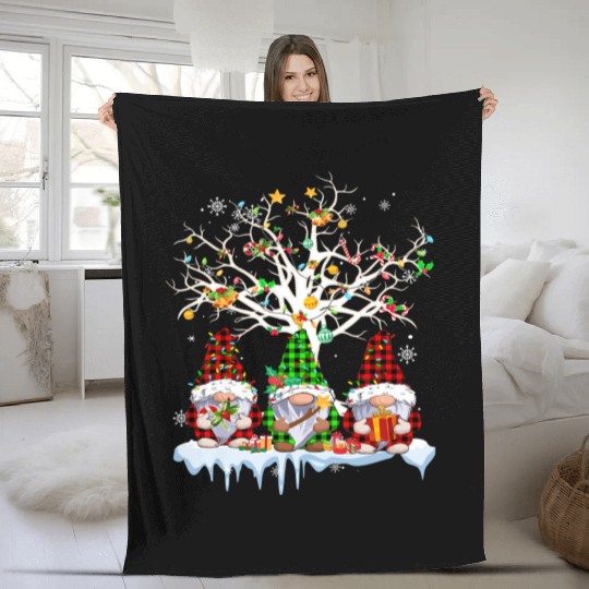 Gnomes Merry Christmas Light Family Gnome Xmas Fleece Blankets