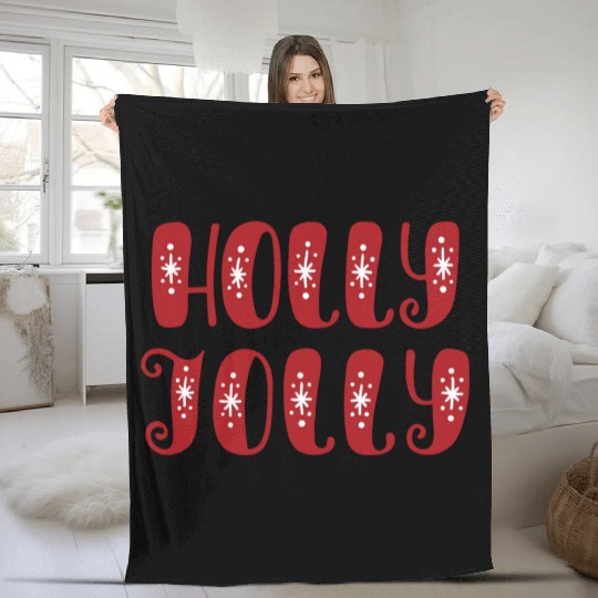 Holly Jolly in christmas Fleece Blankets