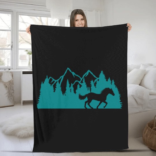 forest mountains nature horse Fleece Blankets