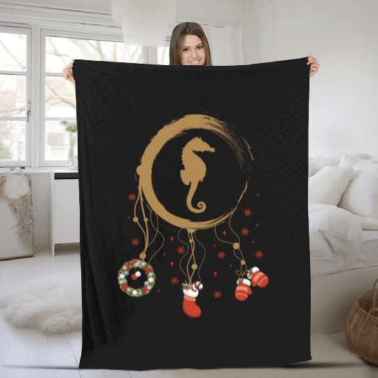 Winter dreamcatcher Christmas Seahorse Fleece Blankets
