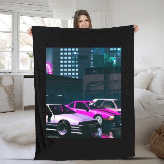 Vaporwave Car Synthwave City Fleece Blankets
