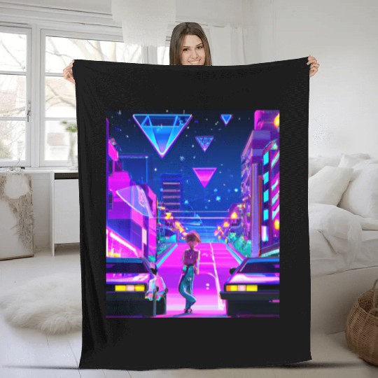 Vaporwave Car Synthwave Girl Fleece Blankets
