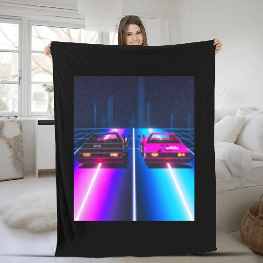 Vaporwave Car Synthwave City Fleece Blankets