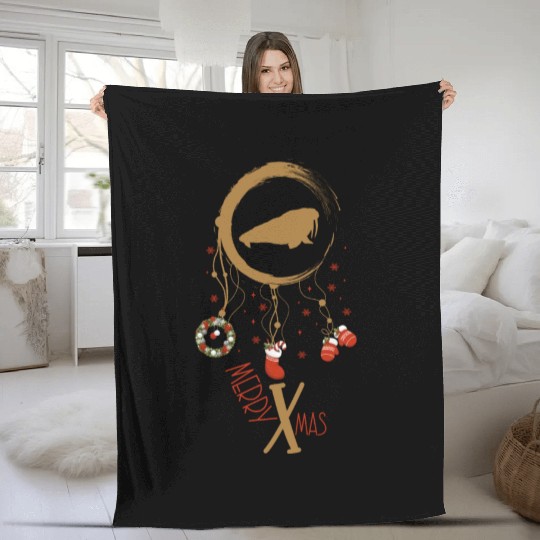 Winter dreamcatcher Christmas Walrus Fleece Blankets