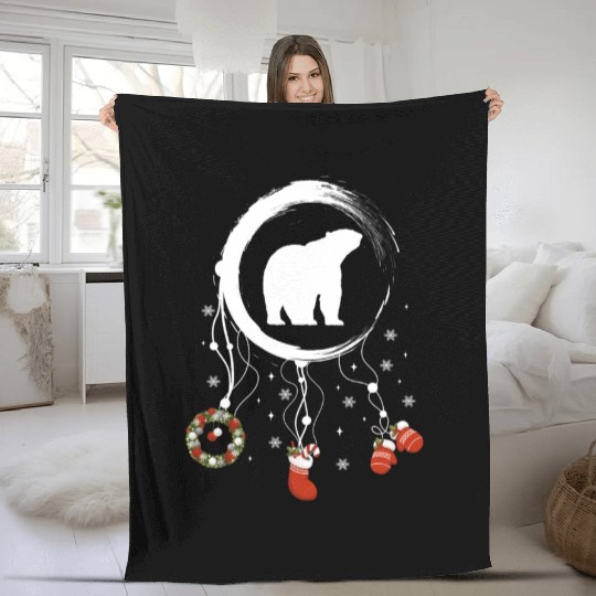 Winter dreamcatcher Christmas Polar bear Fleece Blankets