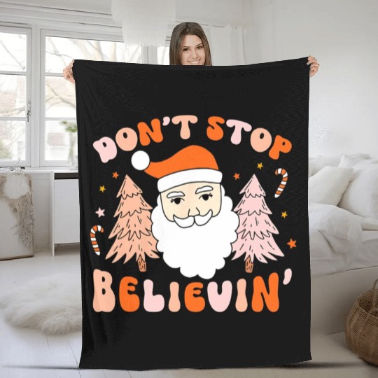 Retro Groovy Don't Stop Believin' Christmas Cute Fleece Blankets
