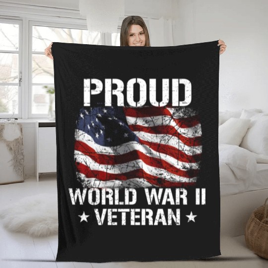 World War 2 Veteran Military Veteran USA Flag Fleece Blankets