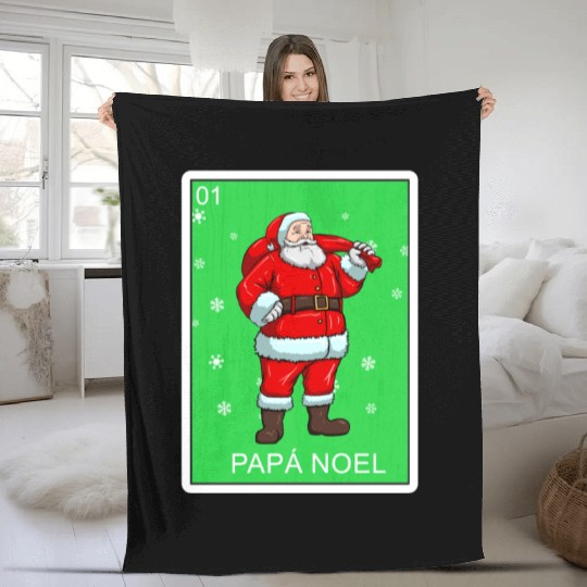 Papa Noel Father Christmas Card Mexican Lottery Fleece Blankets