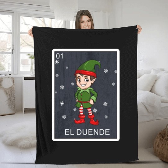 El Duende The Elf Card Mexican Lottery Christmas Fleece Blankets