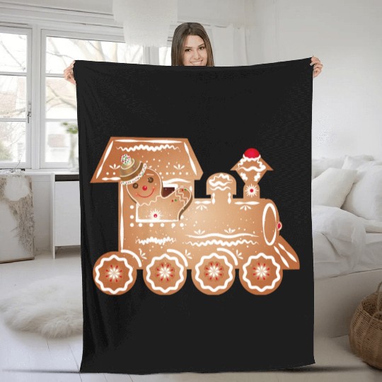 Gingerbread man as a train driver on the train Fleece Blankets