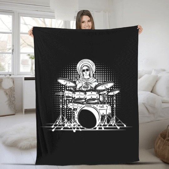 Holy Mother of Jesus Mary Playing Drums - Drums Fleece Blankets