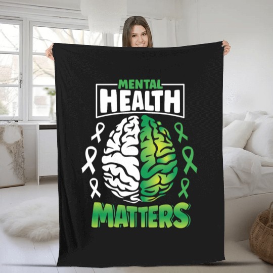 Mental Health Matters Spread Awareness Brain Fleece Blankets