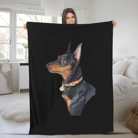 Cute Miniature Pinscher Dog Watercolor Painting Fleece Blankets