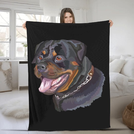 Cute Rottweiler Dog Watercolor Painting Fleece Blankets