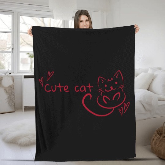 Red cute cat-cat lover Fleece Blankets