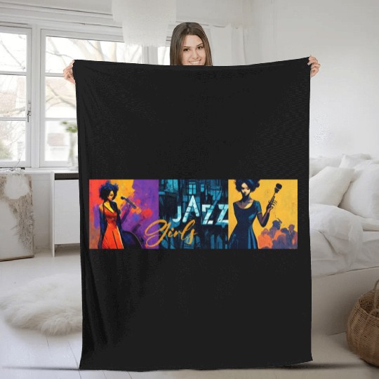 Jazz girls, jazz painting with beautiful girls, in Fleece Blankets