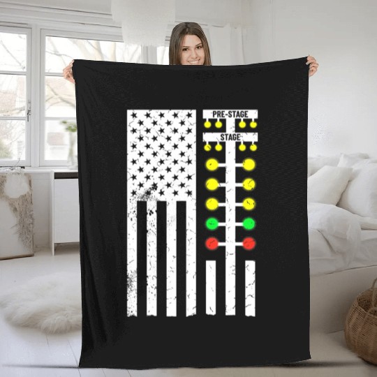 Drag Racing Flag American Drag Racer Drag Strip Fleece Blankets