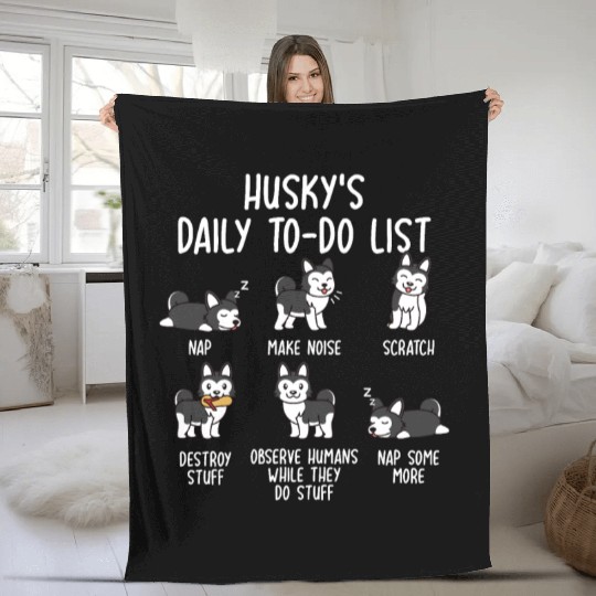 Husky Daily To Do List Fleece Blankets