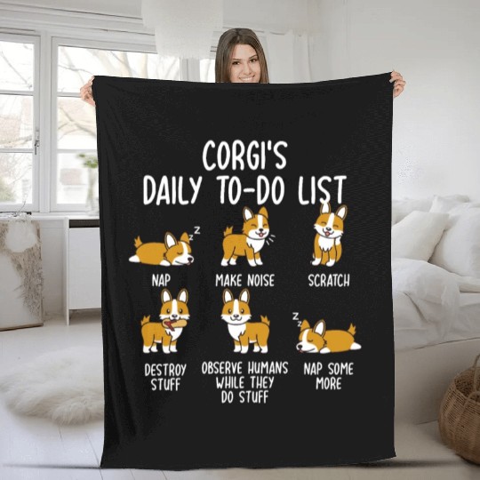 Corgi Daily To Do List Fleece Blankets
