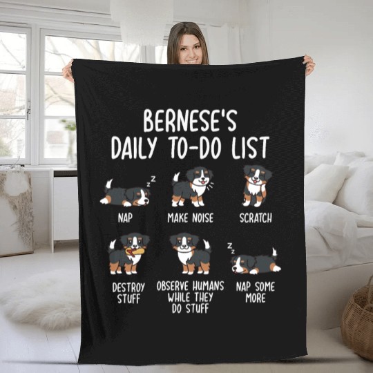 Bernese Mountain Dog Daily To Do List Fleece Blankets