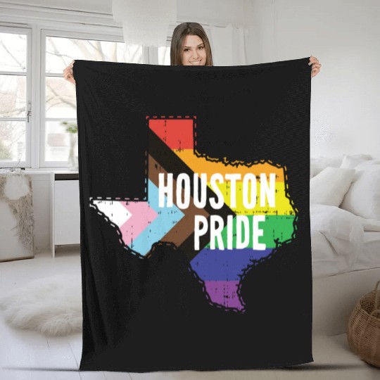 Houston Pride Gay Lesbian Queer Texas Rainbow Flag Fleece Blankets