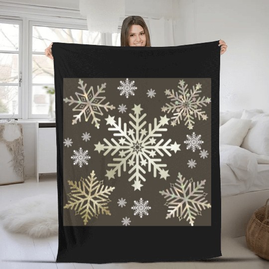 Beige Snowflakes Christmas Pattern Fleece Blankets