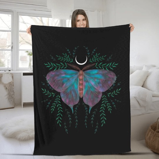 Black Green Illustration Night Butterfly Fleece Blankets
