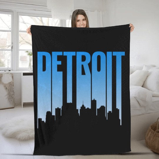 Detroit Michigan Skyline Fleece Blankets
