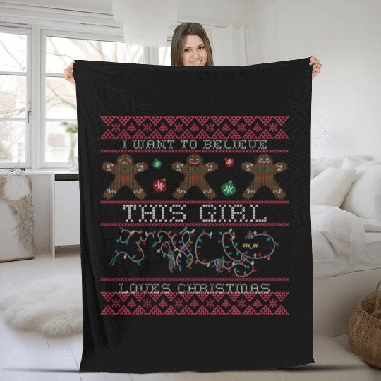 i want to believe this girl loves christmas Saint Fleece Blankets