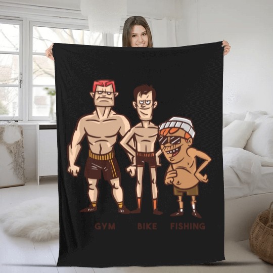 Men Funny Gym Bike Fishing Men Funny Gym Bike Fish Fleece Blankets