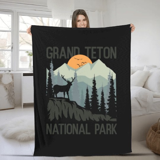 Grand Teton National Park Mountains Wilderness Fleece Blankets