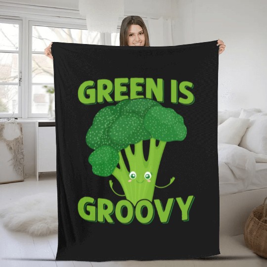 Green Is Groovy Broccoli Vegetable Fleece Blankets