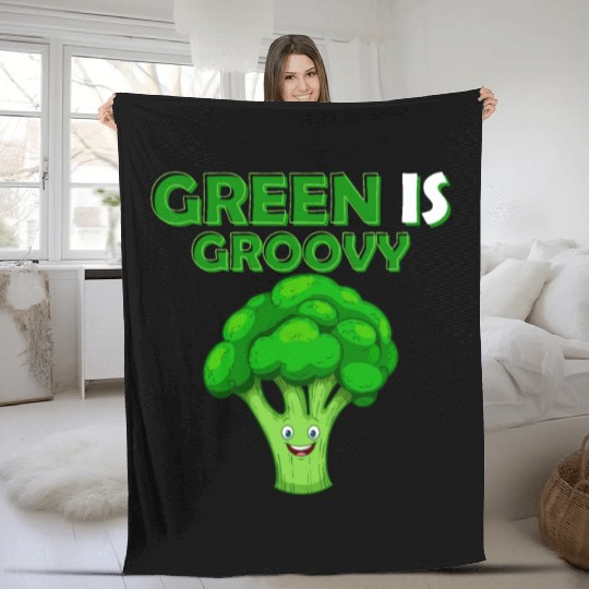 Green Is Groovy Vegetable Broccoli Fleece Blankets