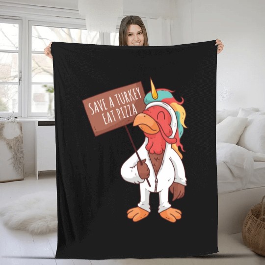 Save A Turkey Eat Pizza Fleece Blankets