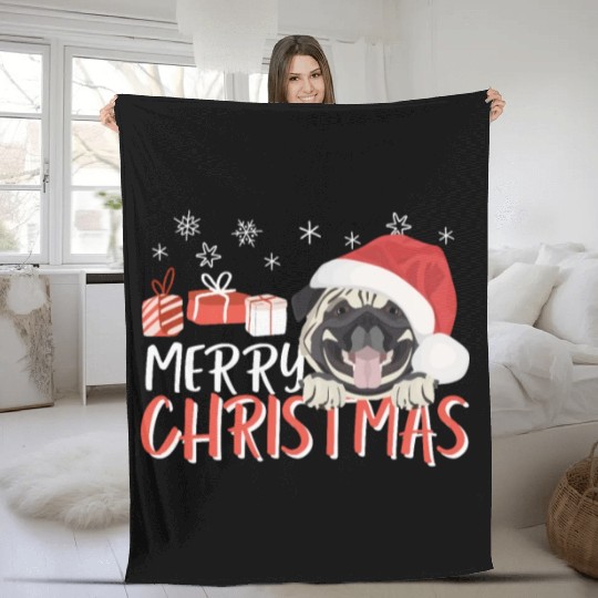 Pug Merry Christmas Fleece Blankets