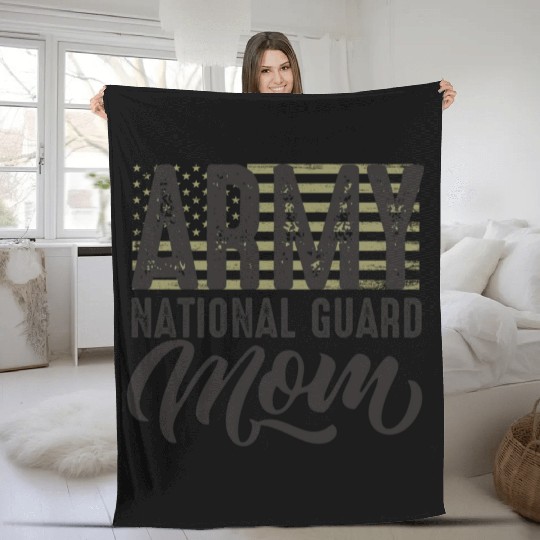 Army National Guard Mom with US flag military styl Fleece Blankets