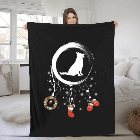 dog dreamcatcher Christmas German Shepherd Fleece Blankets