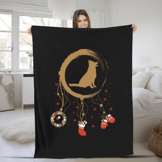 dog dreamcatcher Christmas German Shepherd Fleece Blankets