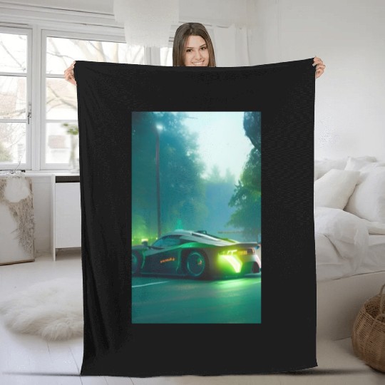 Futuristic grey neon car Fleece Blankets