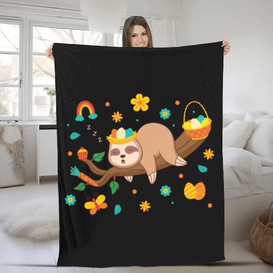 Sleepy Sloth Easter Decorations Holiday Season Fleece Blankets
