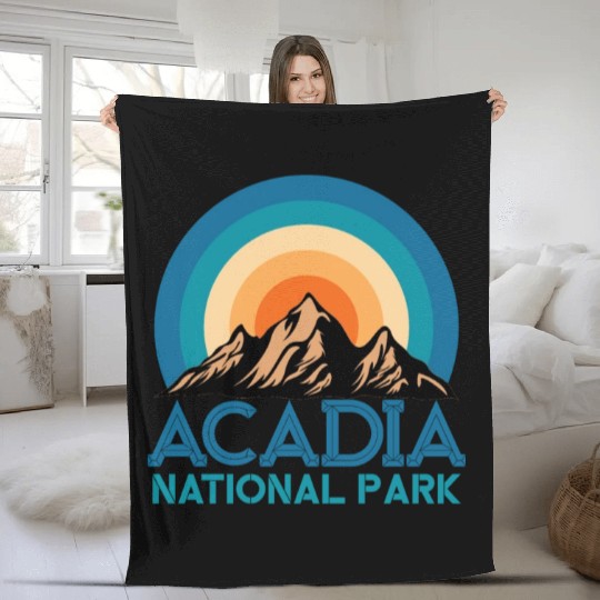 Cool Vintage Retro Acadia National Park Mountain Fleece Blankets
