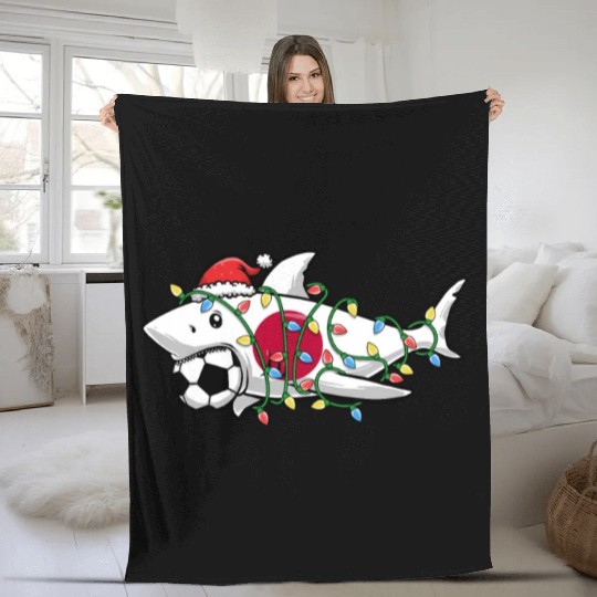 Christmas Fleece Blankets, Santa Shark Soccer Jersey